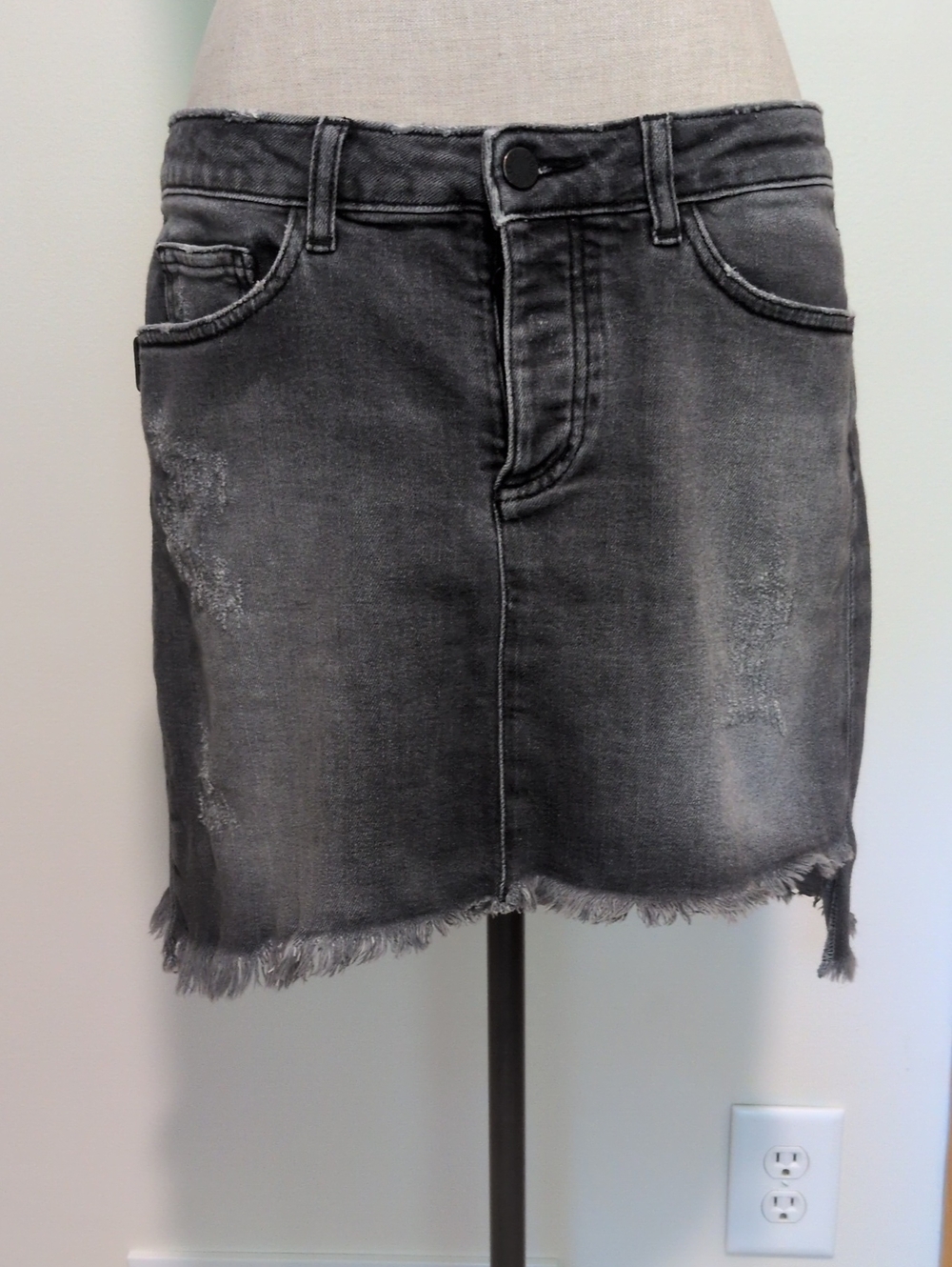 10/12 Zadig & Voltaire Paris Assymetric Washed Black Denim Mini Skirt